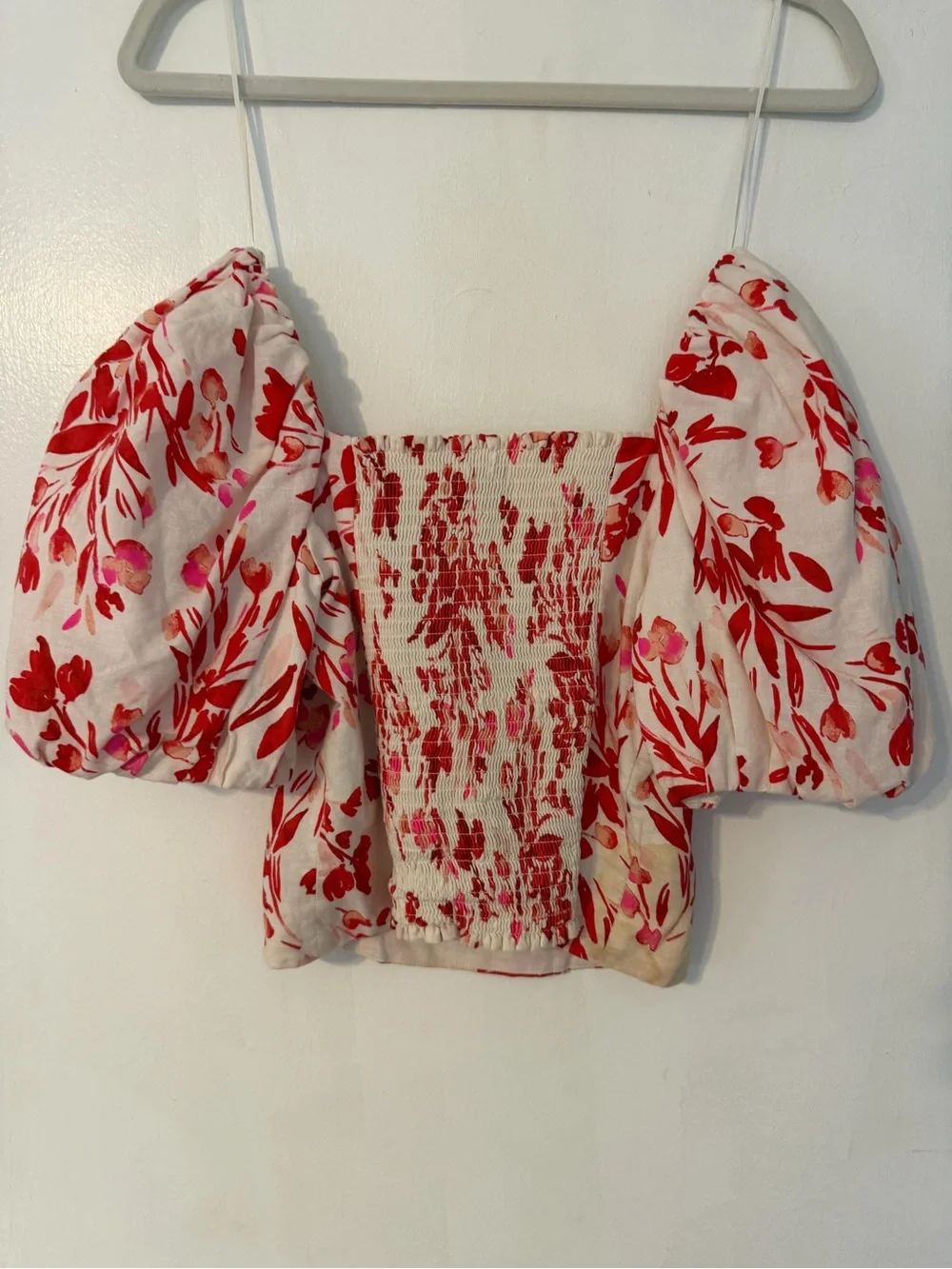 Banana Republic White Crop Top with Red Floral Print